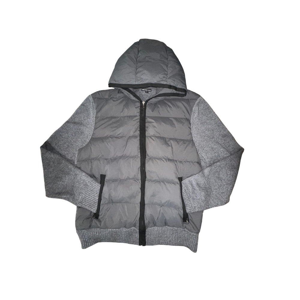 James Perse Grey Wool Cashmere Down Puffer Hooded Jacket MOFC2992 Size 4 XL